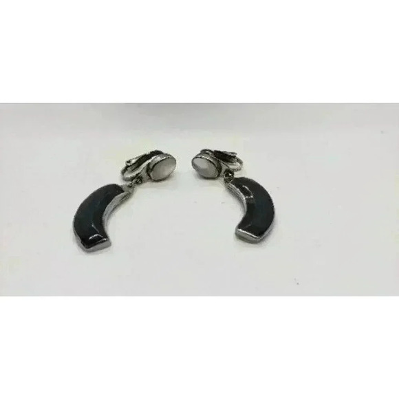 Vintage Necklace Clip Earrings Silver Onyx & Mother Of Pearl Hong Kong 1950s - Picture 3 of 15